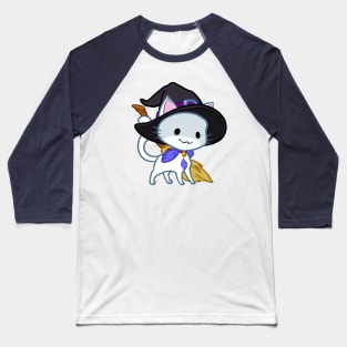 Halloween Chibi Winged Kitty - White Witch Cat Baseball T-Shirt